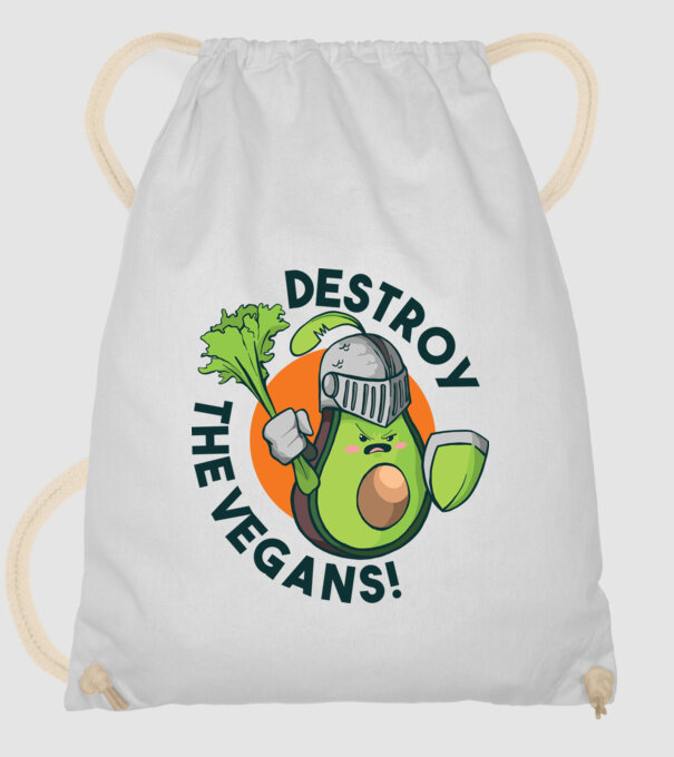Destroy the Vegans - tricou amuzant războinic Avocado model alb pe tricou