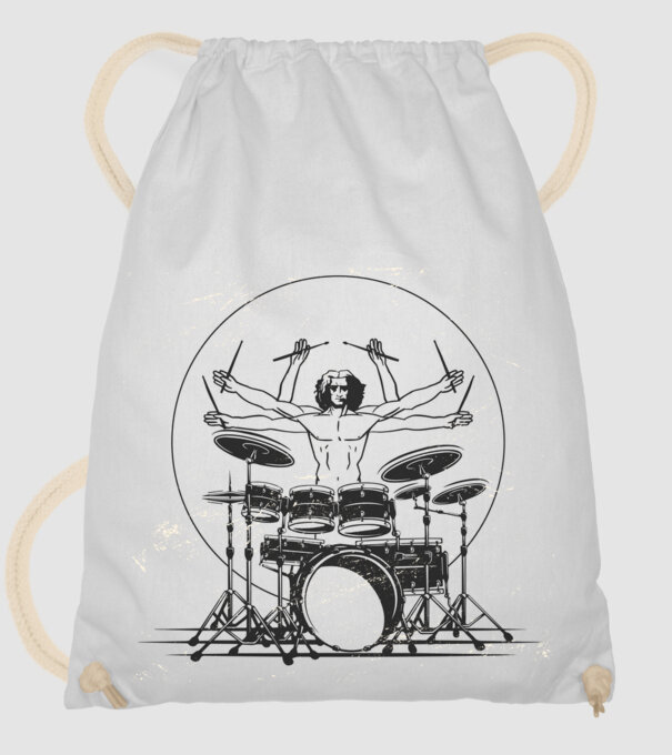 Baterist Vitruvian Da vinci model alb pe tricou