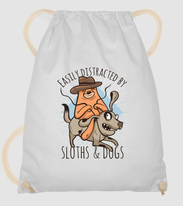 Easily Distracted by Sloths & Dogs model alb pe tricou