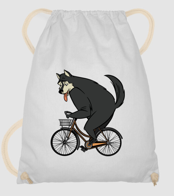 Lup pe bicicletă model alb pe tricou