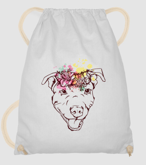 Floral Pitbull model alb pe tricou