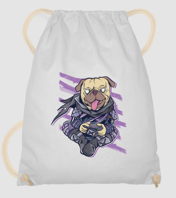 Mops Gamer tricou amuzant cu câine model alb pe tricou