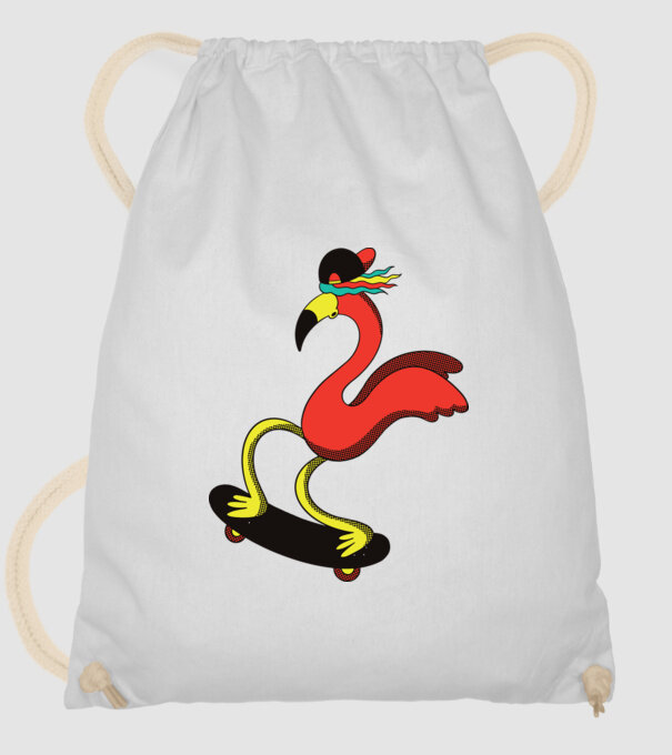 Flamingo Skateboarder model alb pe tricou