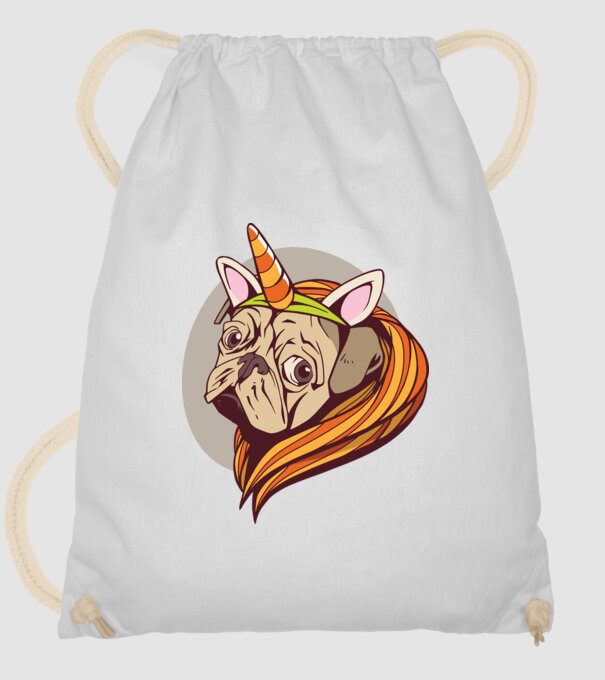 Halloween Mops în costum de Unicorn model alb pe tricou