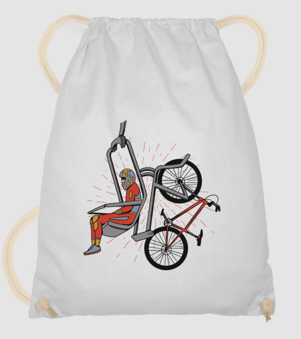 Biciclist montain bike pe teleferic model alb pe tricou