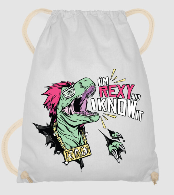 'I''m Rexy and I know it - tricou dinozaur amuzant' model alb pe tricou