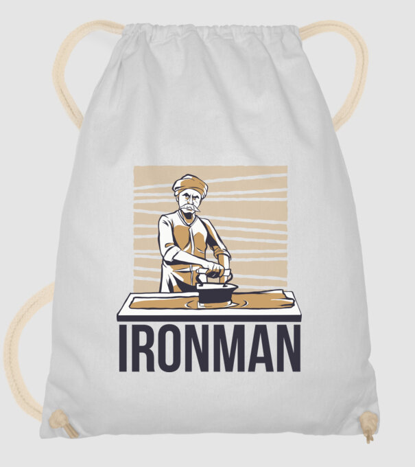Ironman Om care calcă (montează metal) model alb pe tricou