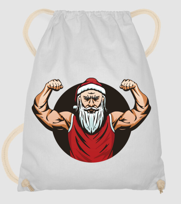 Moș Crăciun musculos model alb pe tricou