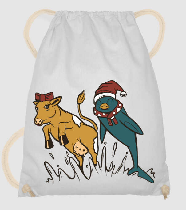 Delfin și Vacă de Crăciun model alb pe tricou