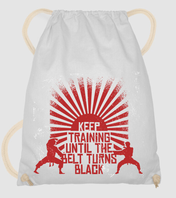 Keep Training until the Belt turns black model alb pe tricou
