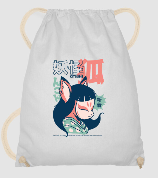 Kitsune Yokai Anime model alb pe tricou