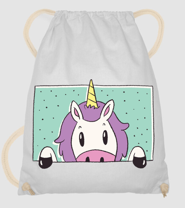 Unicorn curios model alb pe tricou