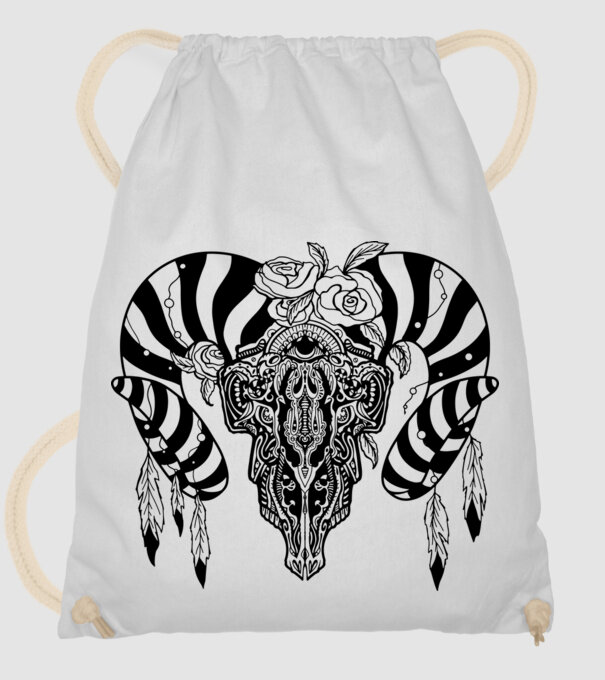 Craniu Tribal model alb pe tricou
