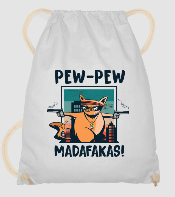 Pew Pew Pew Madafakas Pisică dark model alb pe tricou