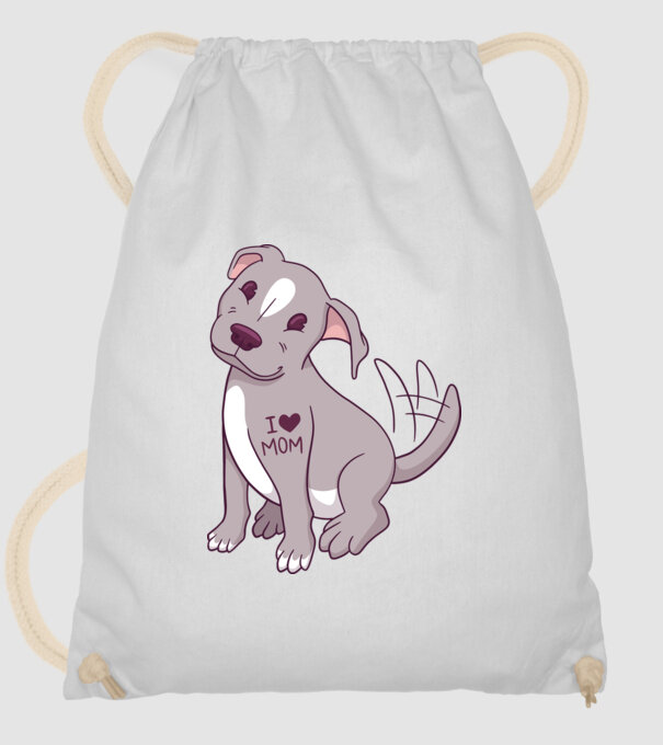 Pitbull - I Love Mom model alb pe tricou