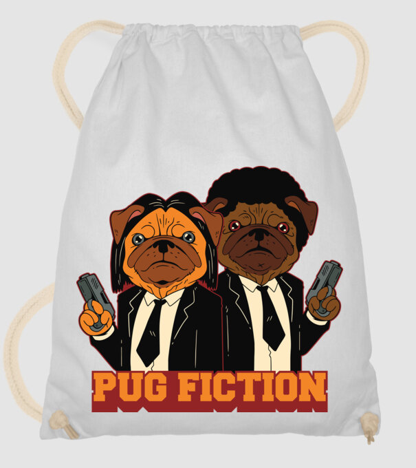 Pug Fiction Pugs Mops Pulp Fiction parodie model alb pe tricou