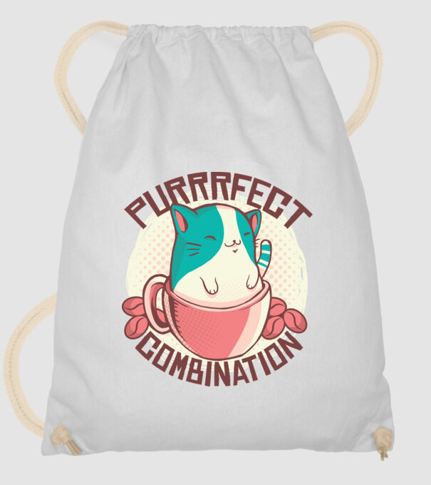 Purrrfect Combination Cafea cu pisică model alb pe tricou
