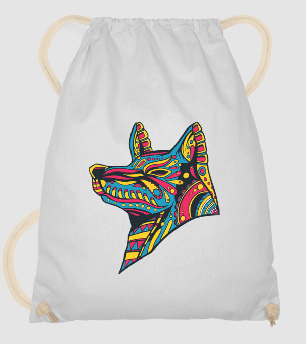 Cap de lup colorat model alb pe tricou