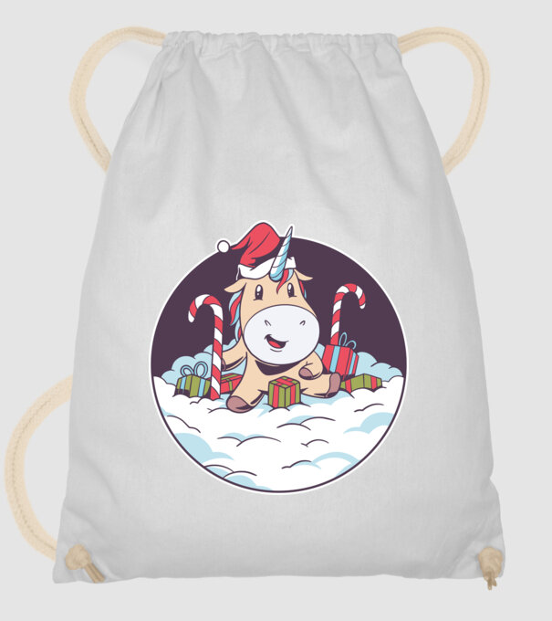 Unicorn Moș Crăciun cu cadouri model alb pe tricou