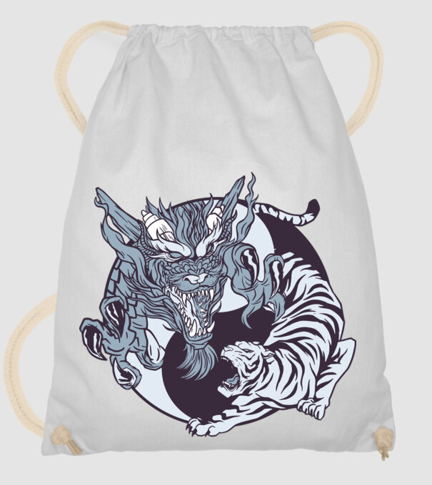 Yin Yang cu animale model alb pe tricou