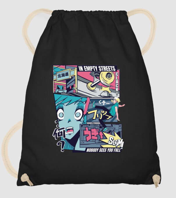 Anime Vaporwave Benzi desenate Skateboard model negru pe tricou