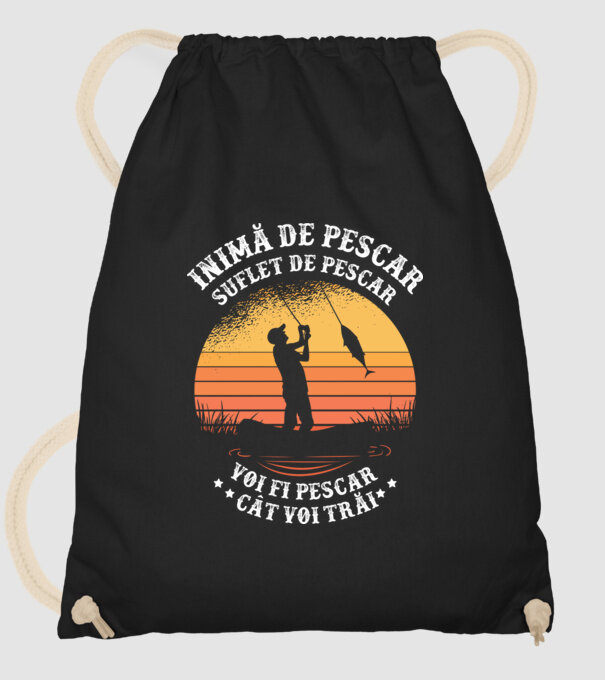 inimă de pescar, suflet de pescar, voi fi pescar cât voi trăi model negru pe tricou