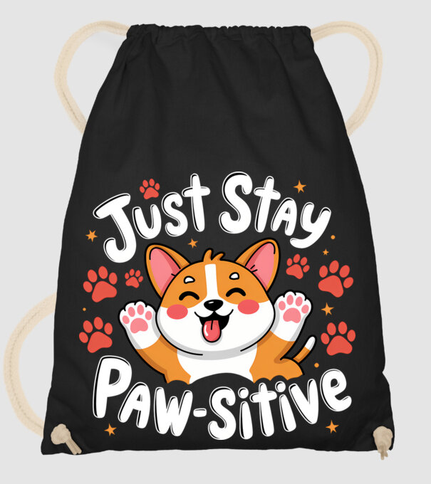 Just Stay Paw-sitive Negru model negru pe tricou
