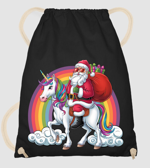 Moș Crăciun cool pe un unicorn 2 model negru pe tricou