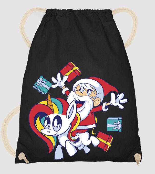 Moș Crăciun pe un unicorn model negru pe tricou