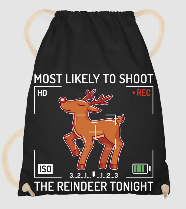 Most likely to shoot the reindeer tonight model negru pe tricou