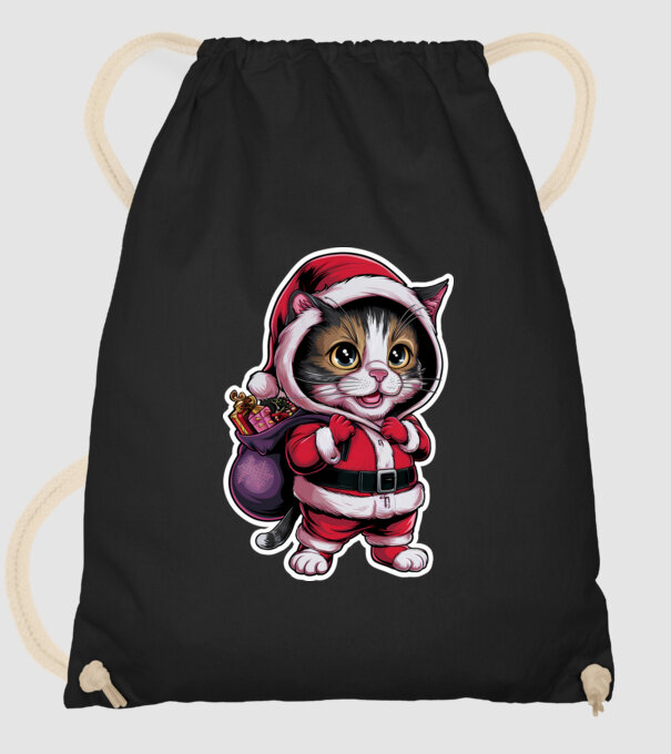 Santa Cat model negru pe tricou