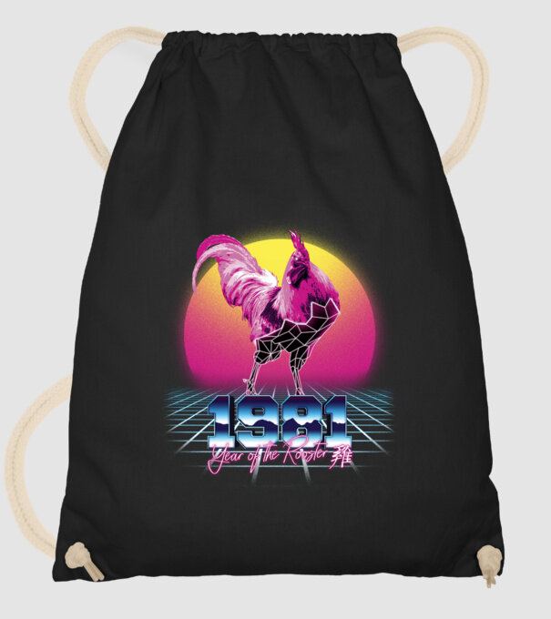 1981 Year of the Rooster model negru pe tricou