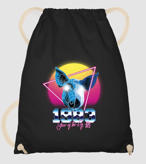 1983 Year of the Pig model negru pe tricou