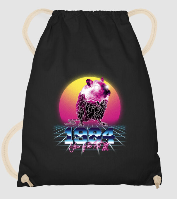 1984 Year of the Rat model negru pe tricou