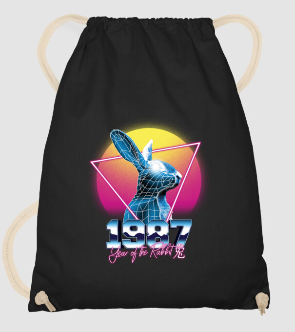 1987 Year of the Rabbit model negru pe tricou