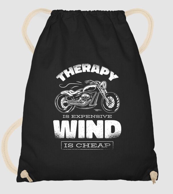 Terapia este scumpă, vântul este mai ieftin - Motociclist model negru pe tricou