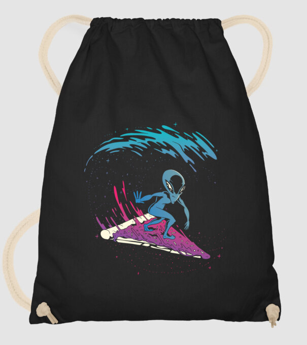 Alien Pizza Surf tricou amuzant model negru pe tricou