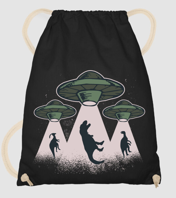Alien OZN dinozaur model negru pe tricou