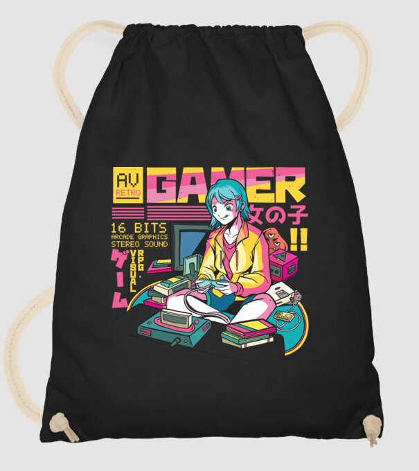Anime fată Gamer model negru pe tricou
