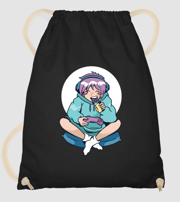 Anime Gamer Fată cu ciocolată model negru pe tricou