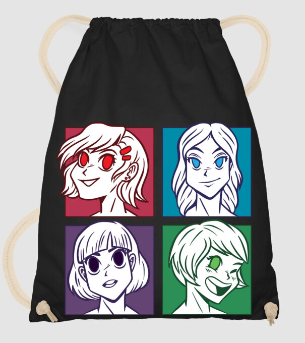Fețe Anime fată Pop Art model negru pe tricou