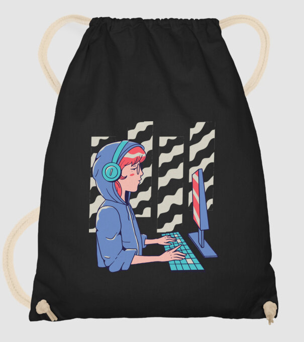 Anime Programator fată model negru pe tricou