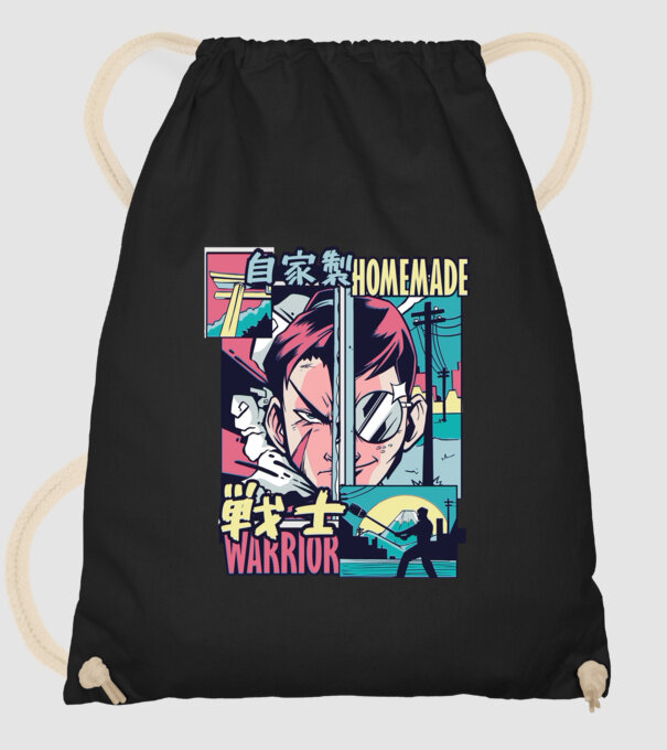 Anime Vaporwave Home Made Warrior model negru pe tricou