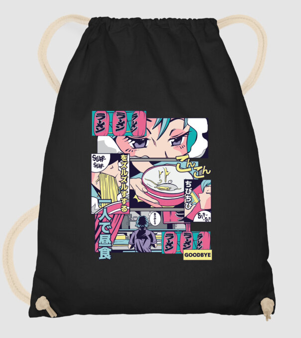 Anime Vaporwave Ramen model negru pe tricou