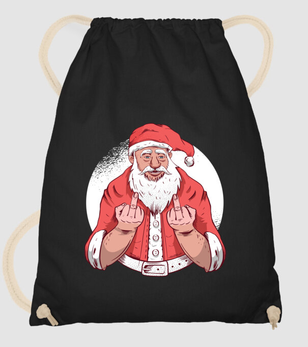 Moș Crăciun antisocial arată degetul model negru pe tricou