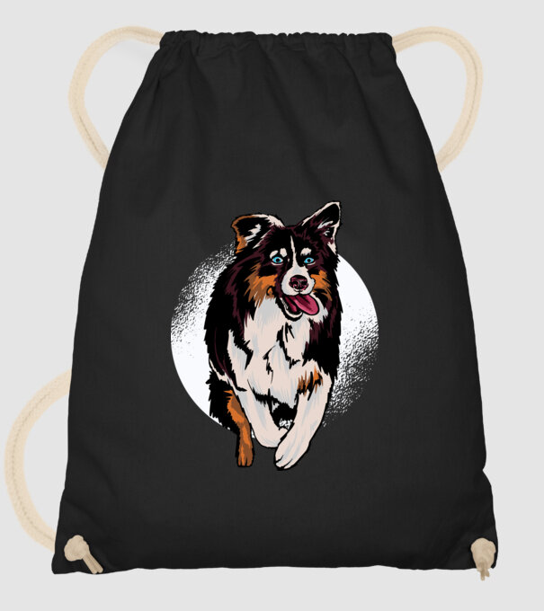 Câine ciobănesc Australian model negru pe tricou
