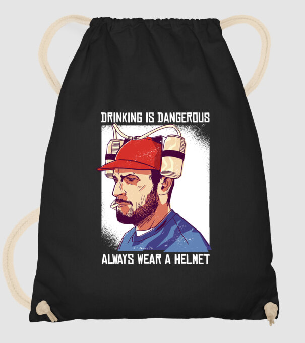 Băutul este periculos, poartă întotdeauna o cască model negru pe tricou