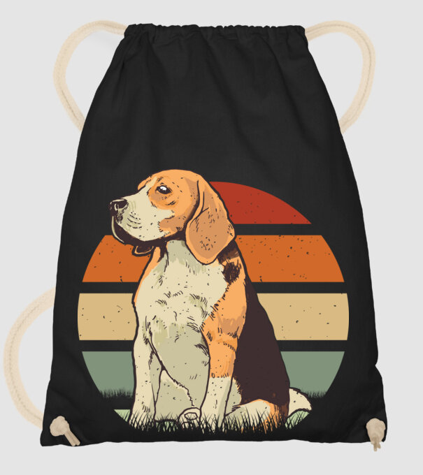 Beagle Retro Sunset model negru pe tricou