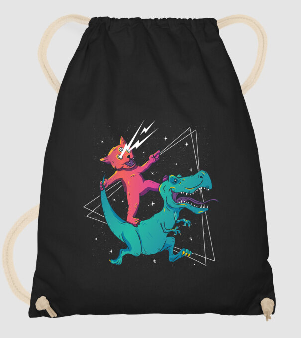 Pisică drogată pe dinozaur model negru pe tricou