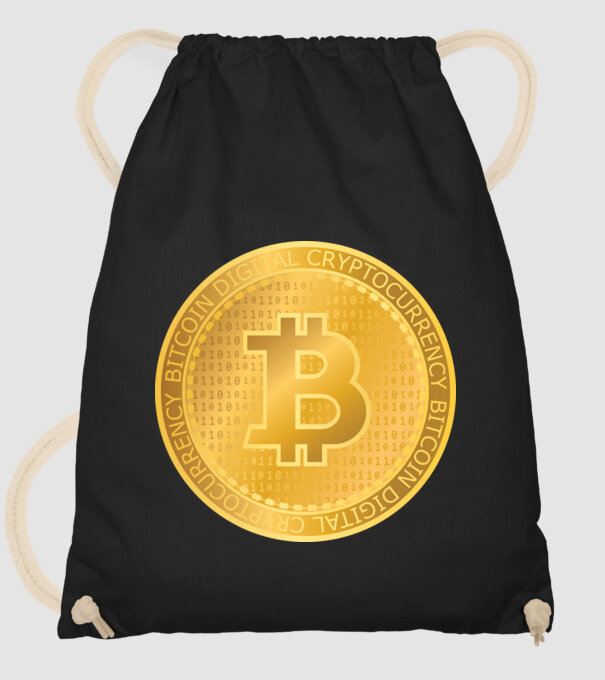 Monedă de aur Bitcoin model negru pe tricou